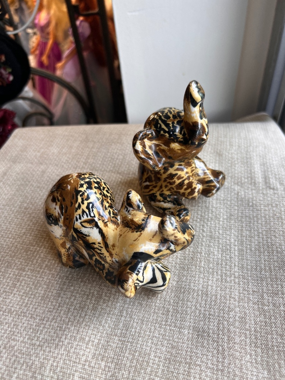 Vintage La Vie Decoupage Safari Patchwork Elephant Figurines set of two